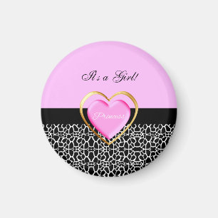 Girly rosa schwarze Prinzessin Giraffe Print und Magnet