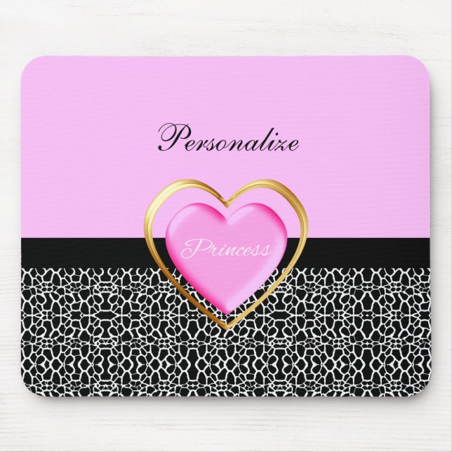 Girly rosa schwarze Prinzessin Giraffe Print und Mousepad (Vorne)