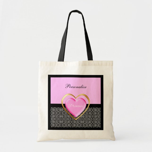 Girly rosa schwarze Prinzessin Giraffe Print und Tragetasche (Vorne)