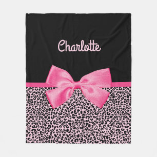Girly rosa schwarzer Leopard-Druck-niedlicher Fleecedecke