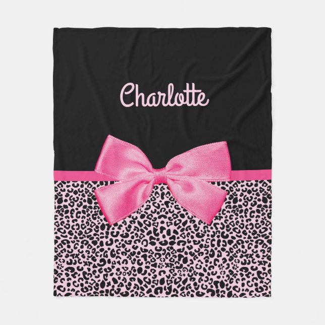 Girly rosa schwarzer Leopard-Druck-niedlicher Fleecedecke (Vorderseite)