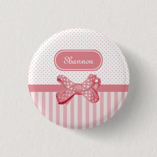Girly Rosa-Streifen-niedlicher Polka-Punkt-Bogen Button