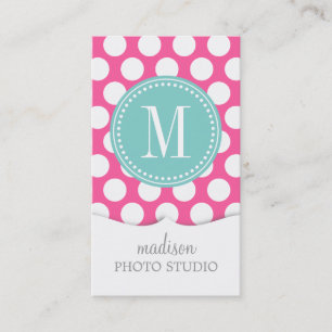 Girly Rosa-u. Aqua-große Polka-Punkte mit Visitenkarte