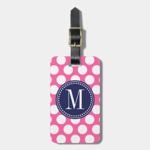 Girly Rosa-u. Marine-große Polka-Punkte mit Gepäckanhänger