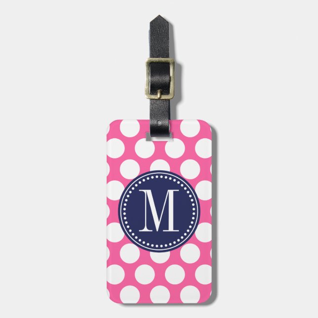 Girly Rosa-u. Marine-große Polka-Punkte mit Gepäckanhänger (Vorderseite vertikal)