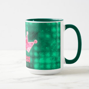 Girly rosa und grüne Glitzerprinzessin und Tiara Tasse