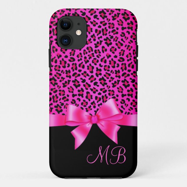Girly rosa und schwarzer Leopard-Druck-elegantes Case-Mate iPhone Hülle (Rückseite)