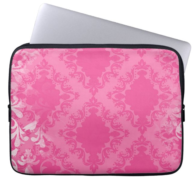 GIRLY ROSA VINTAGER DAMAST LAPTOPSCHUTZHÜLLE (Vorderseite)