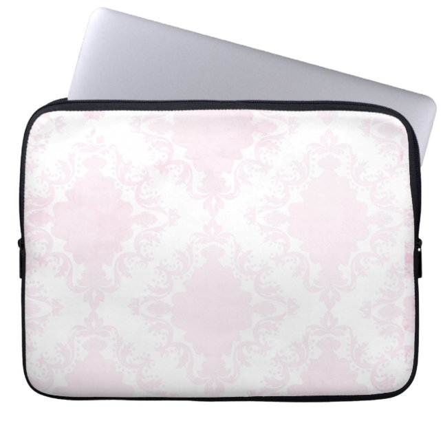 Girly rosa weiße Spitze-Vintages Damast-Muster Laptopschutzhülle (Vorderseite)