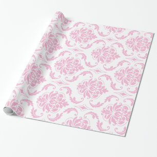 Girly rosa weißes Vintages Damast-Muster Geschenkpapier