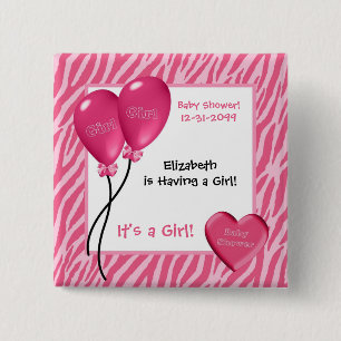 Girly rosa Zebra-Druck-Mädchen-Babyparty Button