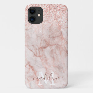 Girly Rose Gold Blush Marmor Glitzer Monogram Case-Mate iPhone Hülle