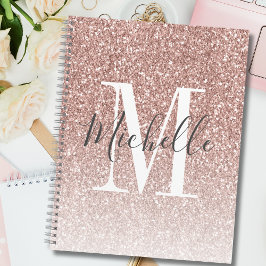 Girly Rose Gold Blush Pink Glitter Monogram Name Notizbuch