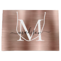 Girly Rose Gold Brushed Metal Monogram Script Name