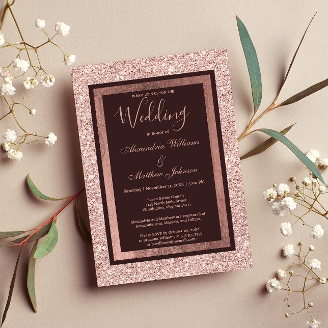 Girly Rose gold burgundy Glitzer Wedding Einladung (Girly rose gold burgundy glitter Wedding Invitation )