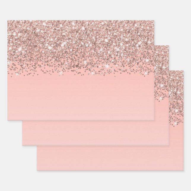 Girly Rose Gold Confetti Pink Gradient Ombre Geschenkpapier Set (Set)