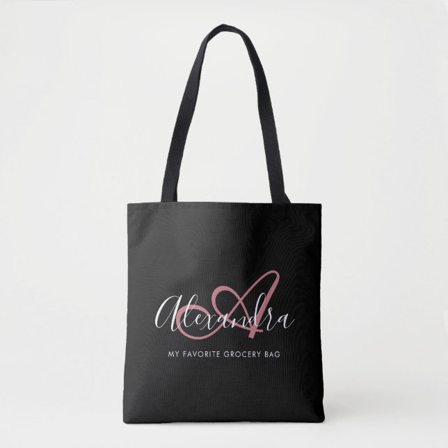 Girly Rose Gold Elegante Script Name Monogram Tasche (Vorderseite)
