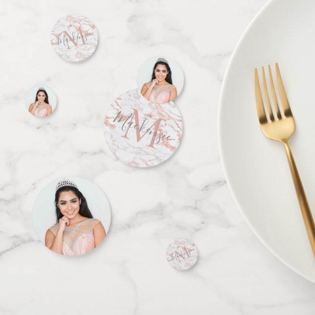 Girly Rose Gold Foil Marmor Monogramm Konfetti (Gruppe)