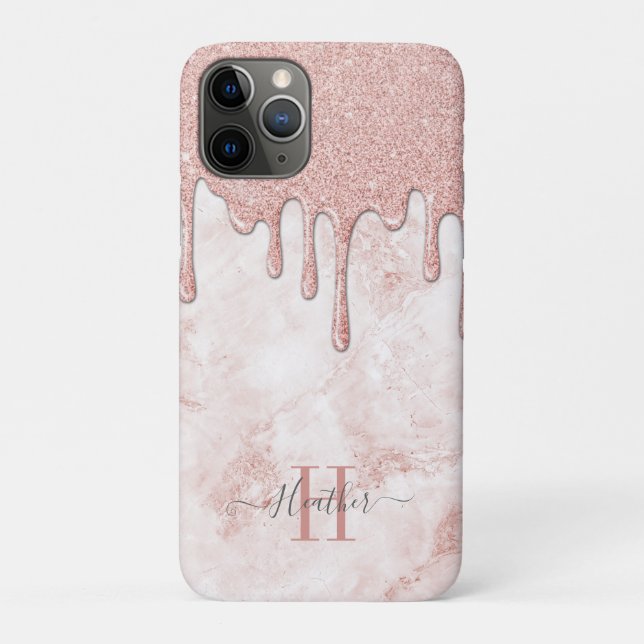 Girly Rose Gold Glam Glitzer Tropfen Case-Mate iPhone Hülle (Rückseite)