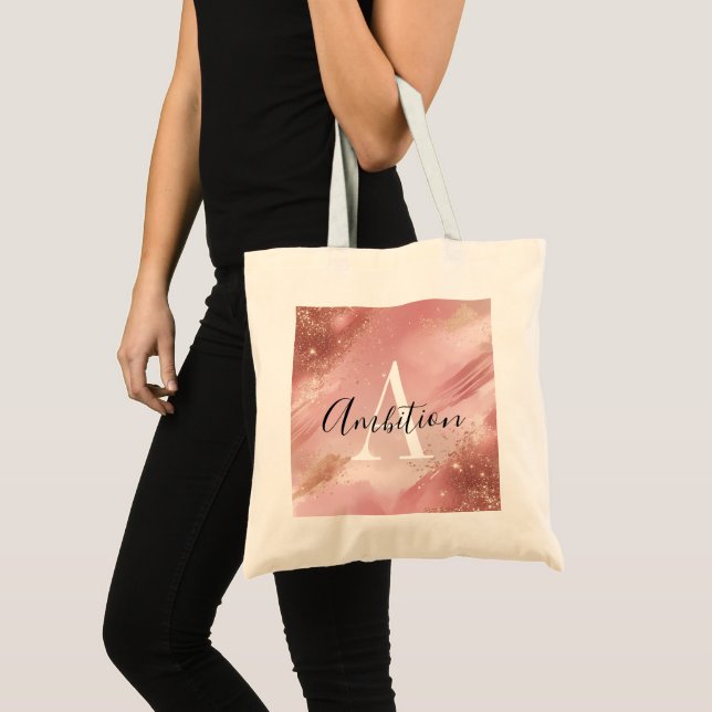 Girly Rose Gold Glitter Monogram Tote Bag – Custom Tragetasche (Vorderseite (Produkt))