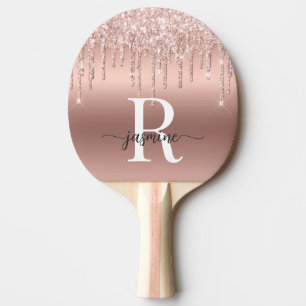 Girly Rose Gold Glitter Tropfen Monogramm Metall Tischtennis Schläger