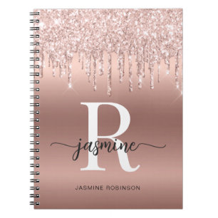Girly Rose Gold Glitter Tropfen Monogramm Name Sch Notizblock