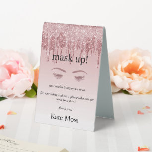 Girly Rose Gold Glitzer Eyelash Lebenssicherheit Tischaufsteller