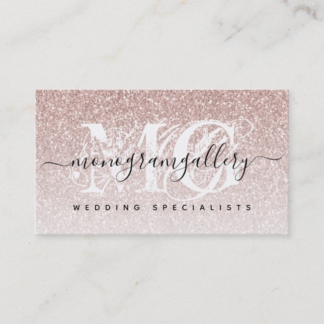 Girly Rose Gold Glitzer Luxe Glam Monogram Visitenkarte (Vorderseite)