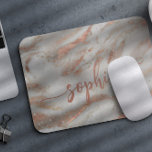 Girly Rose Gold Glitzer Marmor eleganter Skriptnam Mousepad<br><div class="desc">Moderne schicke Rose goldgraues Marmor mit glitschigem Ränder Mousepad mit trendigem Kalligraphieskript personalisierter Name.             könnte für sie ein Geburtstag,  Sweet 16,  Abschluss oder Weihnachtsgeschenk sein.</div>