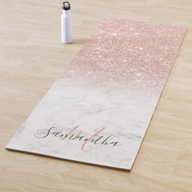 Girly Rose Gold Glitzer ombre Marmor mit Monogramm Yogamatte (Beispiel)