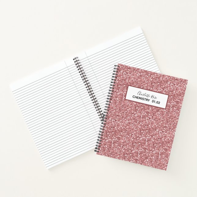 Girly Rose Gold Glitzer Personalisiert Lektion Sch Notizbuch (Innenseite)