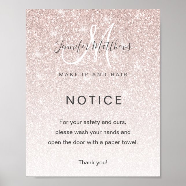 Girly Rose Gold Glitzer Salon COVID19 Wash Hands Poster (Vorne)