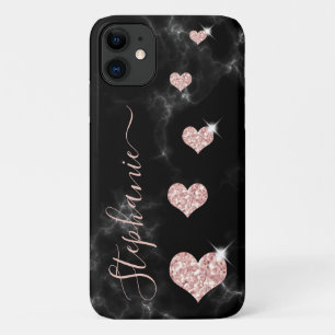 Girly Rose Gold Glitzer trägt den Namen Black Marb Case-Mate iPhone Hülle