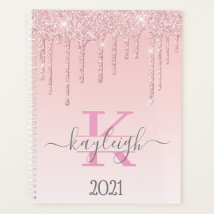 Girly Rose Gold Glitzer Tropfen Ombre Monogram 202 Planer