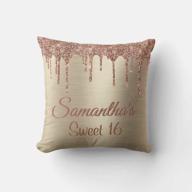 Girly Rose Gold Glitzer Tropfen Sweet 16 Geburtsta Kissen (Vorderseite)