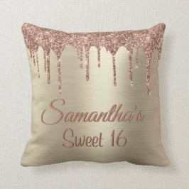 Girly Rose Gold Glitzer Tropfen Sweet 16 Geburtsta Kissen