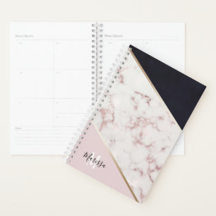 Girly Rose Gold Marmor Abstrakt Monogram Planer
