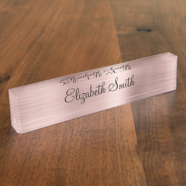 Girly Rose Gold Metallic Namensplakette (Seite)