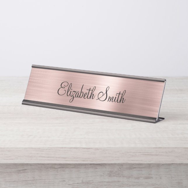 Girly Rose Gold Metallic Schreibtischnamensplakette (Vorderseite )