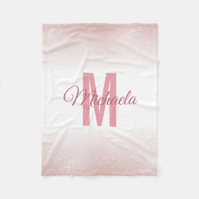 Girly Rose Gold Moderne schicke Monogram Elegant Fleecedecke (Vorderseite)