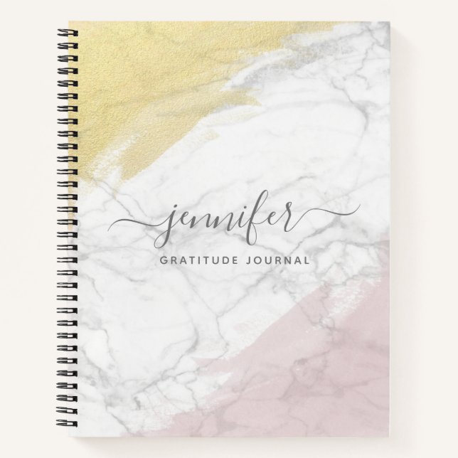 Girly Rose Gold Monogram Personalisiert Marble Notizbuch (Vorderseite)