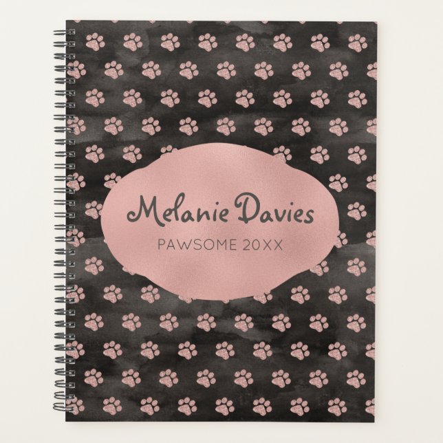 Girly Rose Gold Pawprints  Planer (Vorderseite)