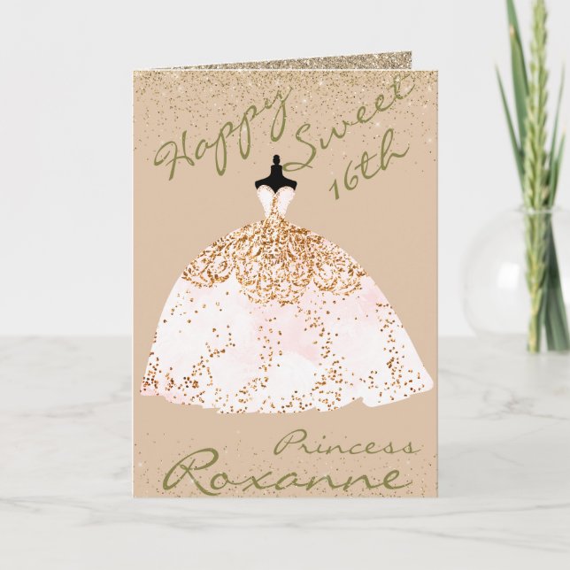 Girly Rose Gold Personalisiert Sweet 16. Geburtsta Karte (Vorderseite)