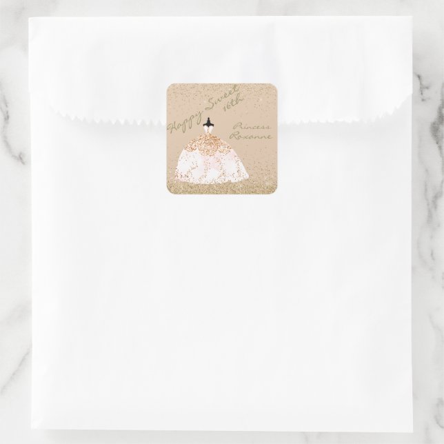 Girly Rose Gold Personalisiert Sweet 16. Geburtsta Quadratischer Aufkleber (Tasche)
