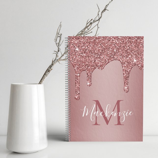Girly Rose Gold Sparkle Glitter Drips monogram (Créateur téléchargé)