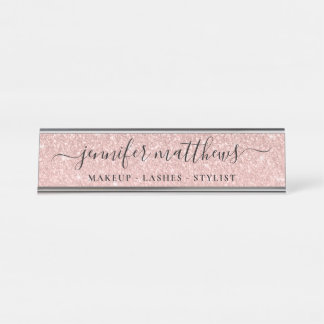 Girly Rose Gold Sparkle Glitzer Makeup Schreibtischnamensplakette