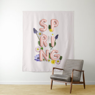 Girly Rose Gold Trendy Blume SPRING Typografie Wandteppich