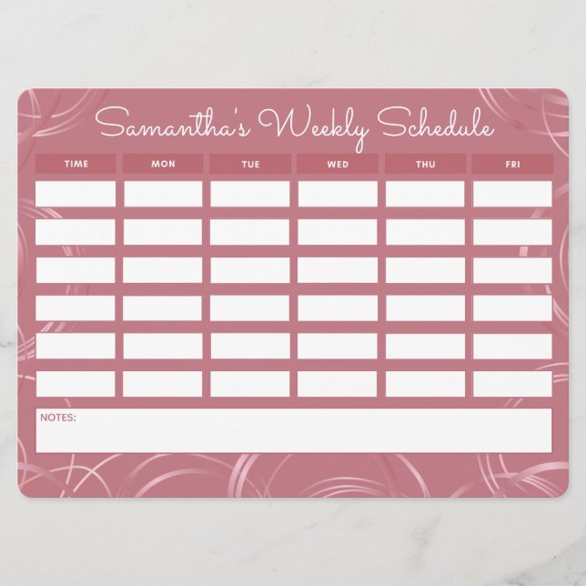 Girly Rose Gold Weekly School Programm (Vorderseite)