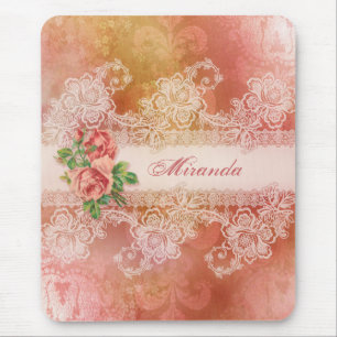 Girly Rosen und Spitze personalisiertes Mousepad