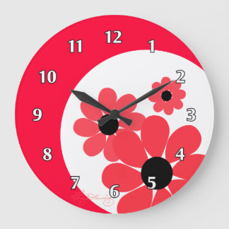 Girly rote Gänseblümchen Große Wanduhr